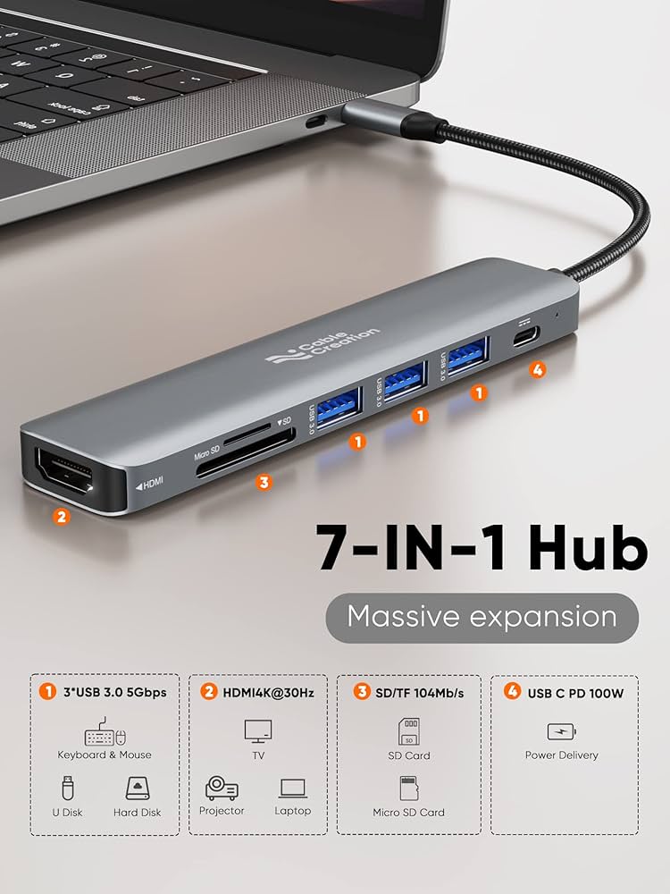 Amazon | USB-C ハブ, CableCreation 7-in-1 USB C HDMI ハブ 4K